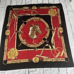Vintage Patricia Scarf 29” X  30” Equestrian and Gold Trimmings